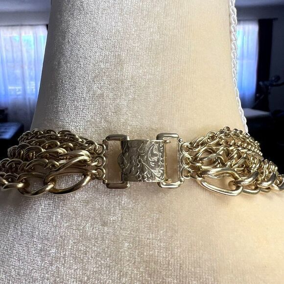 Gold-Tone Faux Pearl Bead Multi Chain Statement Necklace 34.5 in 5 Strand - Picture 13 of 16